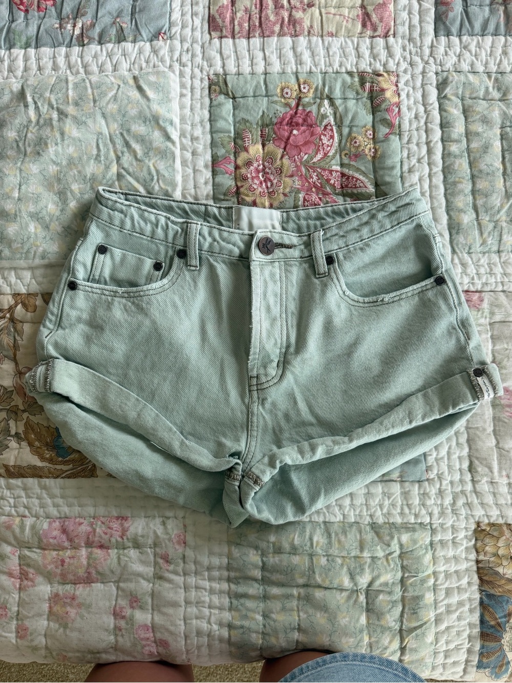 One Teaspoon Mint Green Denim Rolled-Hem Shorts